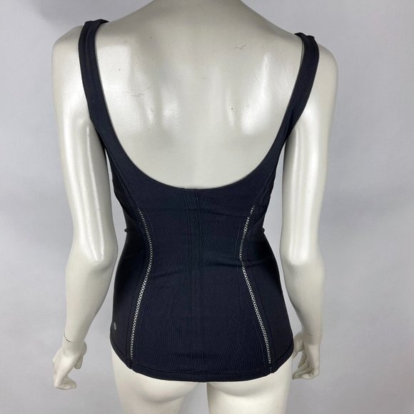 Lululemon Tank Top Women 4 Built‎ in Bra Deep Round Neck Stretch Lace mesh Trim - Picture 1 of 12